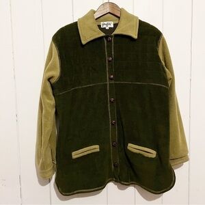 Graffiti Vintage Green Button Down Fleece Sweater. Size Medium.